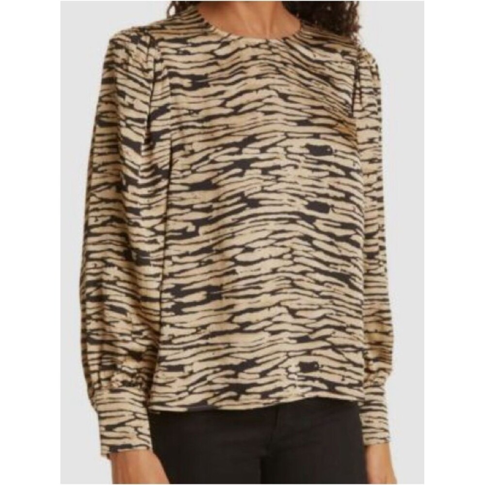 Rails Women's Gold Black Stripe Rozz Satin Long-Sleeve Blouse Top Size M